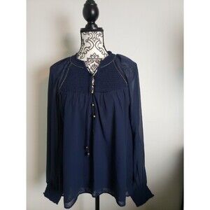 Abercrombie & Fitch Navy Lace Yoke Sheer Sleeve Blouse NWT MSRP $58